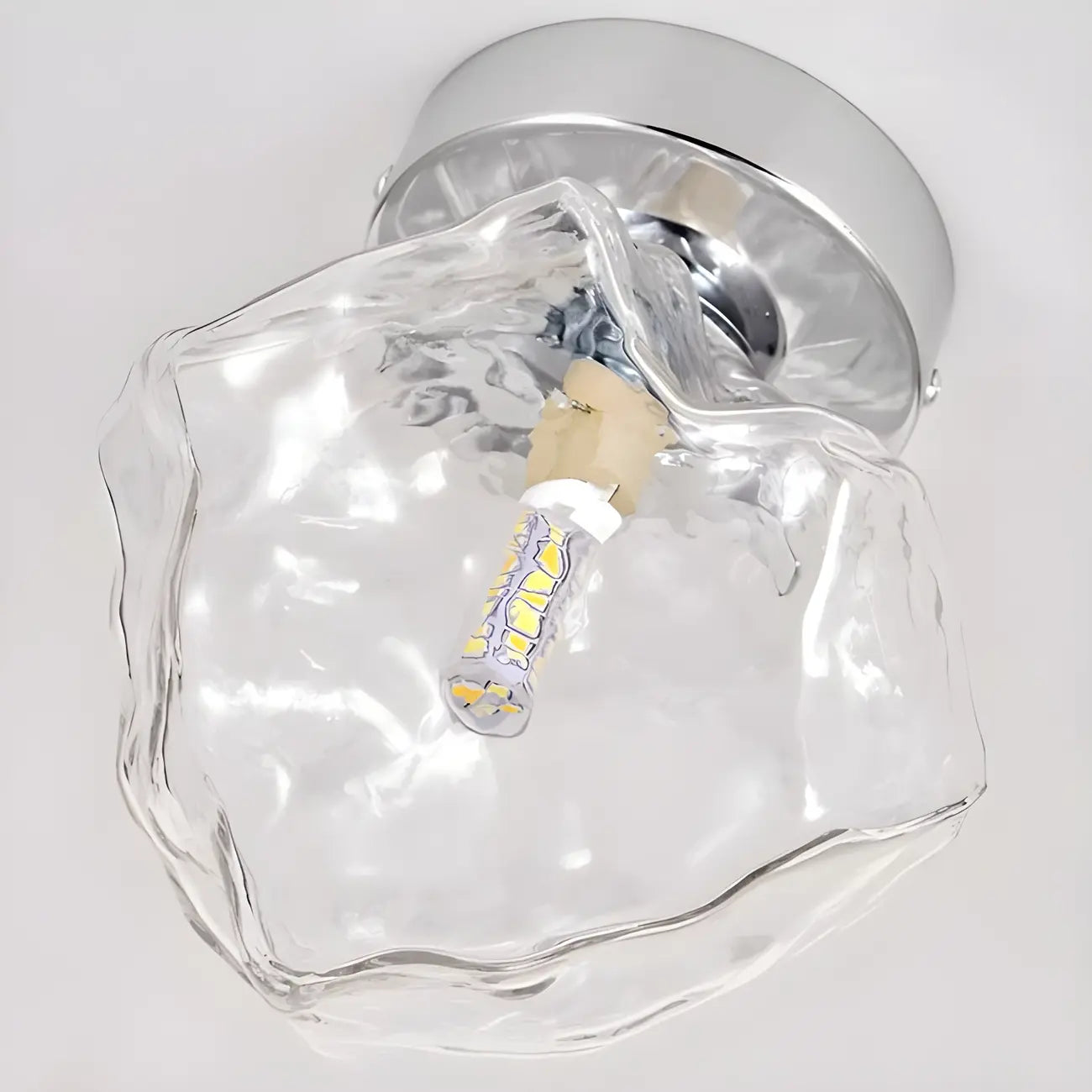 Plafonnier semi-encastré chromé en verre transparent, motif roche, pour couloir.